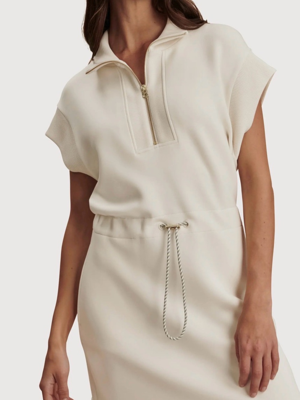 Varley Avaya Half-Zip Minidress~ Cream Zip-Neck Drawstring Dress $178 retail